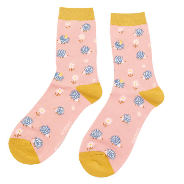 Dusky Pink Hedgehog & Daisy Socks