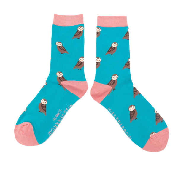 Turquoise Cute Owl Socks